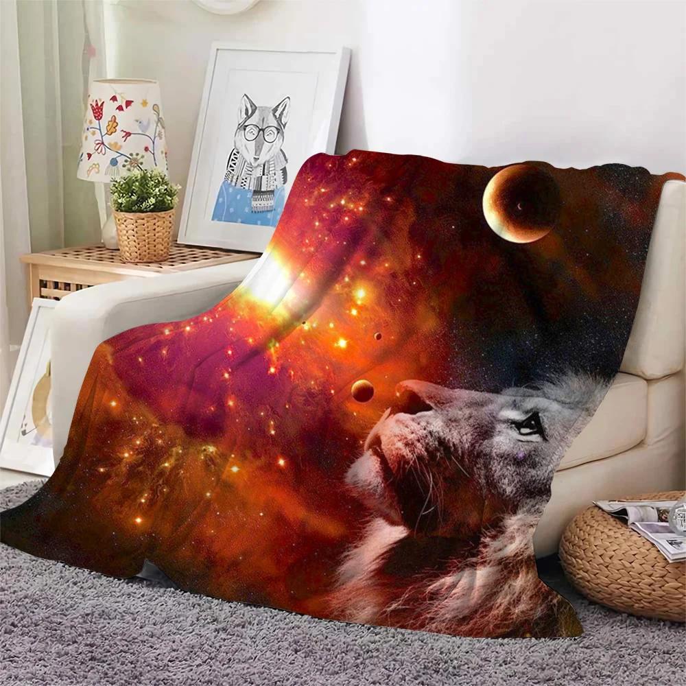 Colourful Lion Pattern Flannel Throw Blanket King Queen Size Super Soft Warm Blanket for Bed Sofa Couch Lightweight Kid Boy Gift