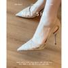 Sheepskin Version! Nude High Heels Hollow Mesh Pointed High Heels Women's Stiletto New Chinese Embroidered Bag Head Sandals