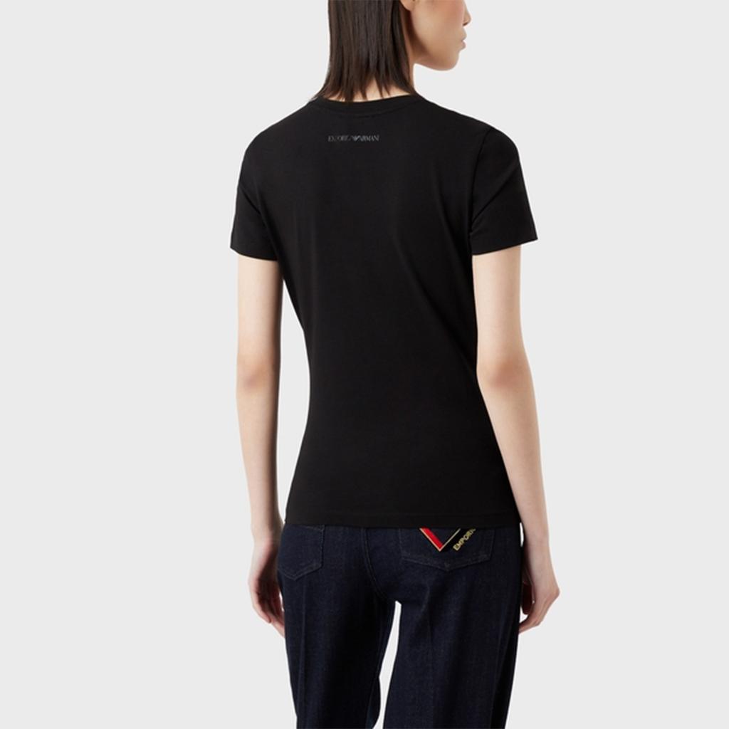 Emporio Armani SS23 Year Of The Rabbit Limited Edition Rabbit Embroidery Plain Knit Short Sleeve T-Shirt Women T-Shirt Black 3R2T8G-2J07Z-0999