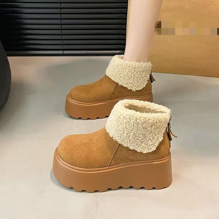 Retro platform snow boots women's winter 2025 new versatile heightening piled thickened big head bread cotton shoes