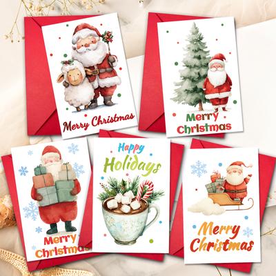 10PCS Cute Cartoon Christmas Greeting Cards Set with Envelopes, Large Size Xmas Cards for Holiday Wishes & Gifts