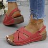 Plus Size New Summer Wedge Sandals Platform Buckle Fish Mouth Sandals Solid Color Wedge Sandals