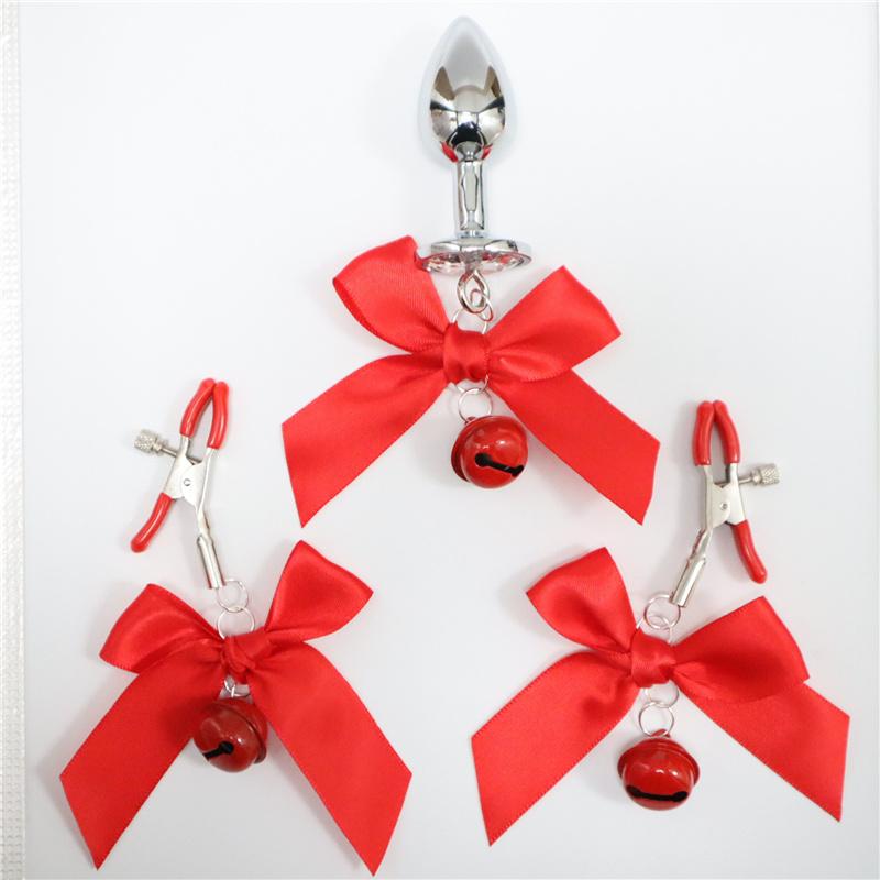 3ks/sada Metal Bells Anální kolík Anální dilatační Motýlek na zadek z nerezové oceli Spona na prsa Sexy hračky pro páry pro ženy Muž