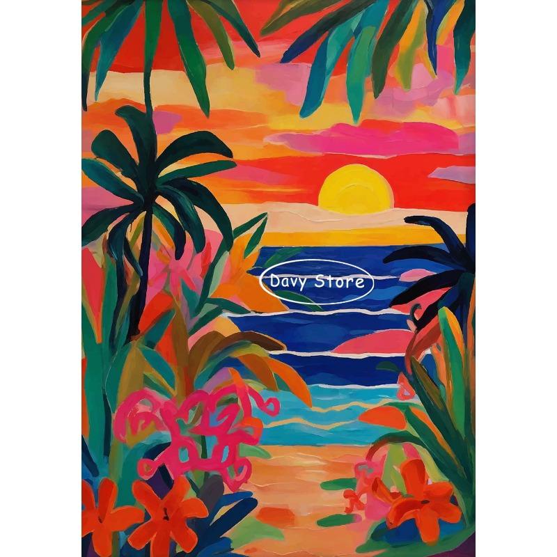 

Тропические растения Пляжный зонт Прибрежный пейзаж Постер и принт Холст Живопись Настенное искусство Картина для гостиной Домашний декор 21cm×30cm NoFrame