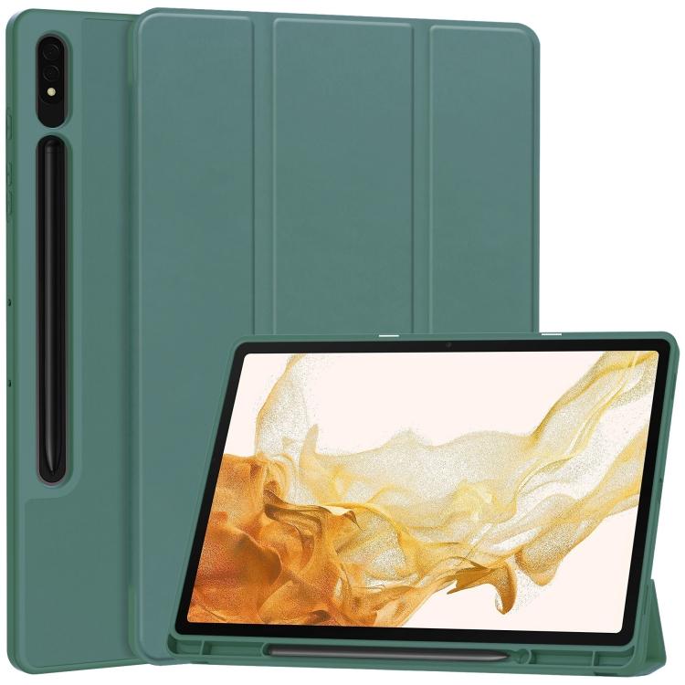 3-Fold Pure Color TPU Smart Leather Tablet Case with Pen Slot