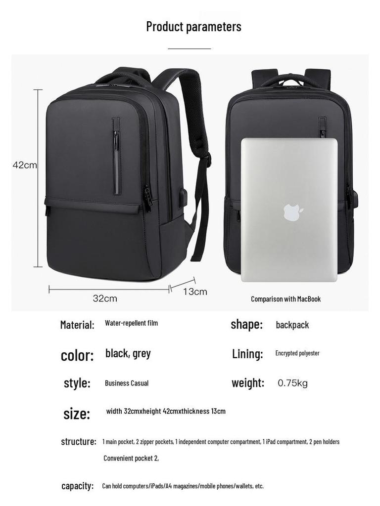 Large Capacity Multifunctional Travel Backpack with USB Charging and Luggage Handle Attachment
