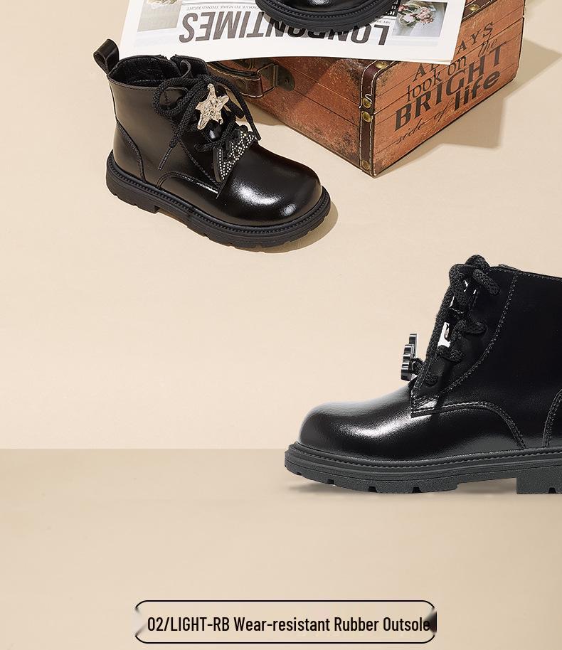 Carter Rabbit Velvet Black Winter Girls' High-Top Leather Boots X4CK013