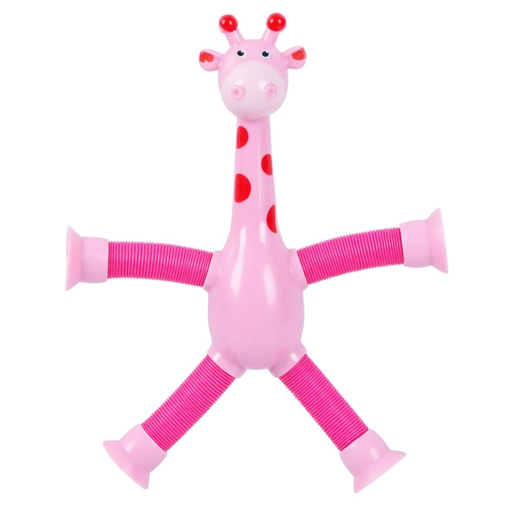 Stretchable Suction Cup Giraffe Robot Toy with Light-Up and Pull Tube, Interactive Kids Toy