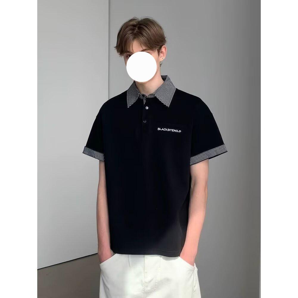 

Men s Waffle Print Two-Piece Polo Short Sleeve T-shirt – 2026 American Style Summer Top M чёрный
