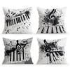 4 stuks Zwart wit geometrische muzieknoot Kussens Kussensloop Polyester Kussenhoes Sierkussen Kussenhoes Huis Auto Bank Decor