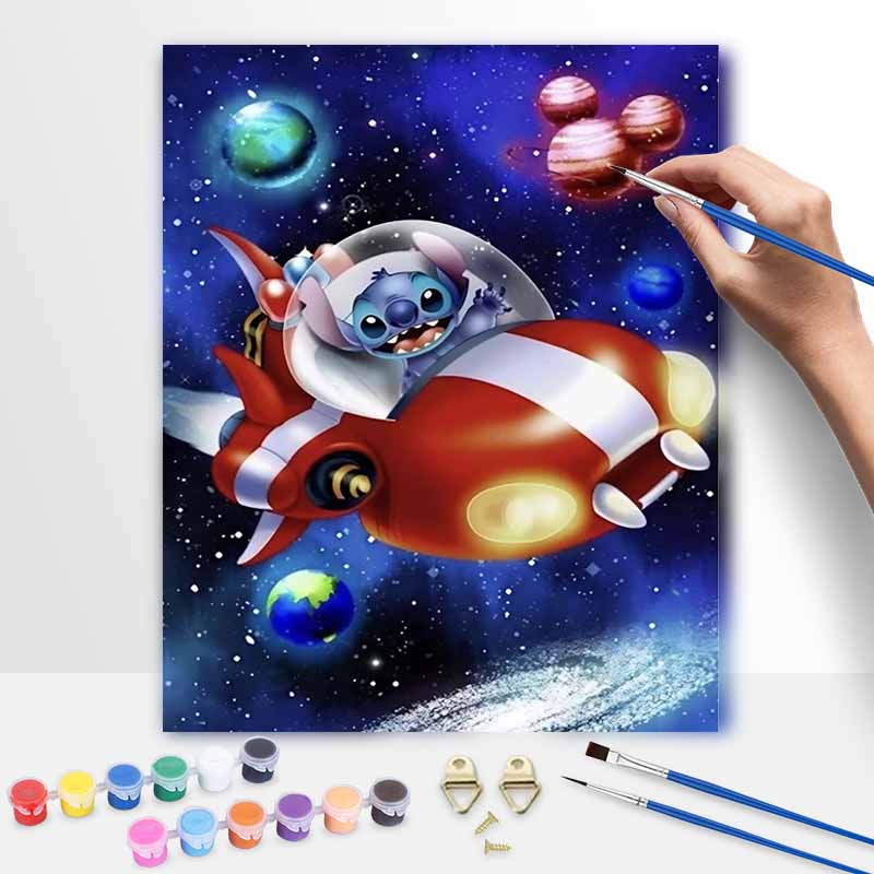 Disney Oil Painting Stitch In Space Handmade Diy Art Painting Home Decoration