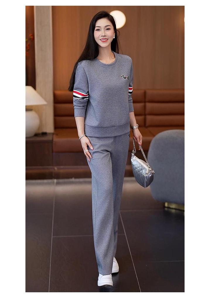 Women's Spring-Autumn 2026 Fashion: Loose Round Neck Hoodie and Casual Running Suit Set