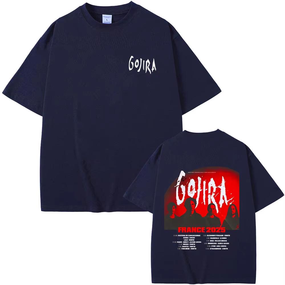 Camiseta de Banda de Metal Gojira Gira Francia 2025 Ropa Hombre Mujer Camiseta Gótica Rock Oversize Camisetas Casuales de Algodón Vintage para Hombre