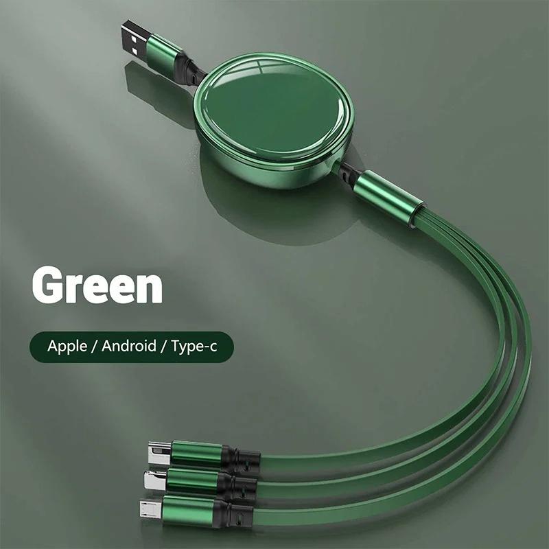 120W Retractable Fast Charge Cable for IPhone 15 16 Samung Galaxy Huwei Series USB Type C Micro USB Mobile Phone Charging Cord