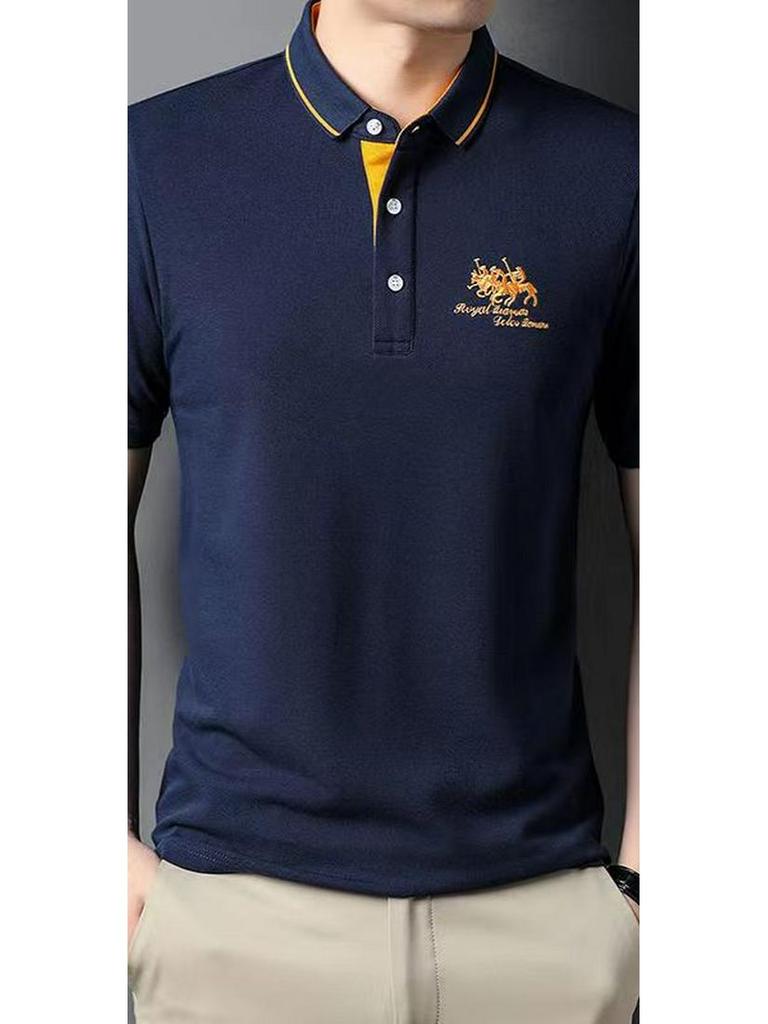 Men's Short-Sleeve Embroidered Polo Shirt - Casual Fit, Ideal for Middle-Aged and Young Adults, Summer Collection.