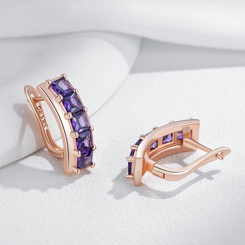 Shiny Square Purple Natural Zircon Drop Earrings For Women Trend  Rose Gold Color Bride Wedding Jewelry Best Gift
