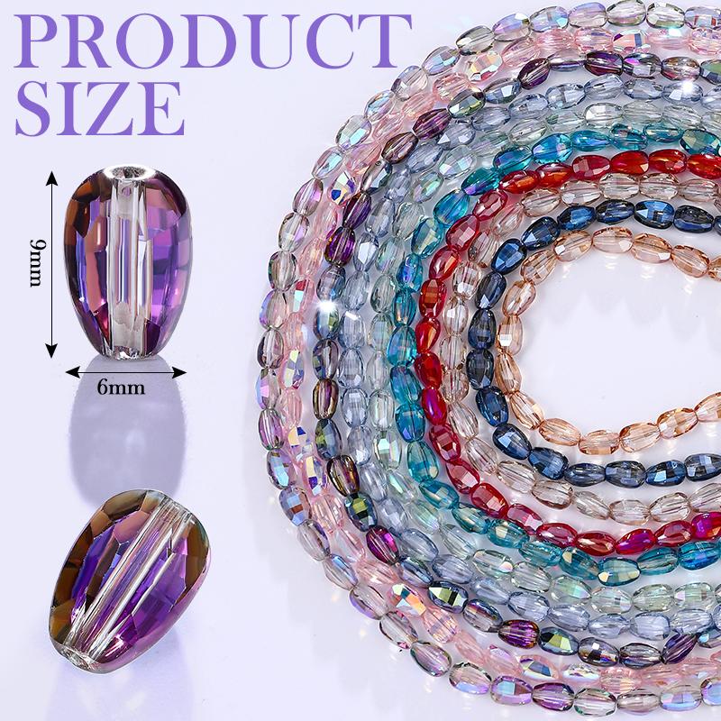 10 Colors 6x8mm Faceted Glass Beads Loose Craft Spacer Beads for DIY Jewelry Bracelet Necklace Earring Keychain Making Crafts