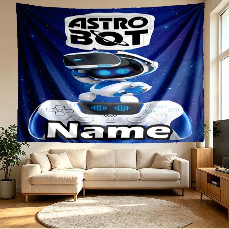 Custom Name Personalized Cosmic Bot Crew Print Tapestry, Wall Art Decor, Bedroom, Dorm, Apartment, LivingRoom, Party Backdrop, Gift for Birthday