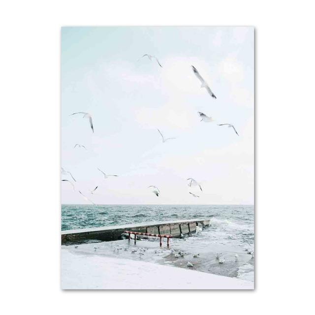Nordic Posters and Prints For Wall Palm Tree Bird And Dolphin Beach Bridge Wall Art Canvas Painting For Living Room Decor