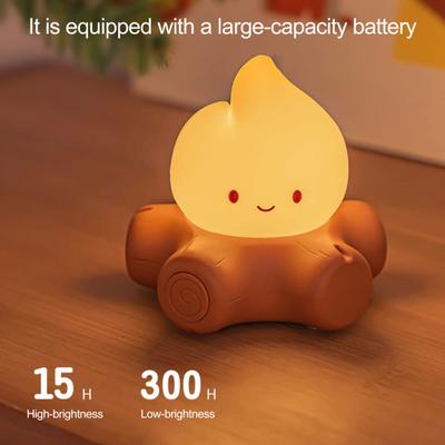Night Light Long Battery Life USB-C Charging Bonfire Shape BPA-Free Silicone Ambient Lighting Night Light Bedroom Decor