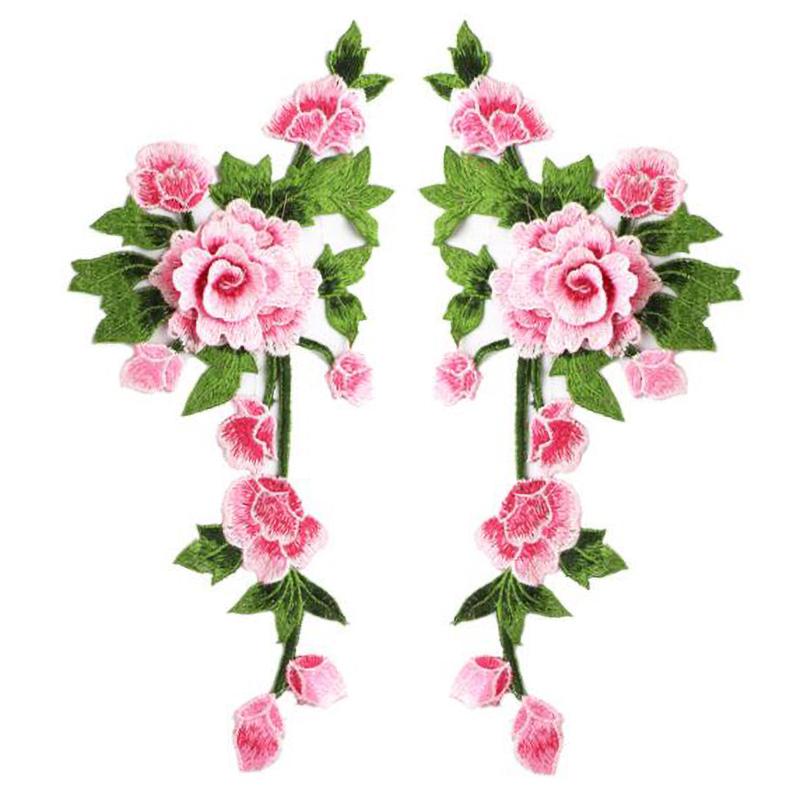 1 Pair Multi-Color Flower Embroidered Patch Neckline Collar Clothing Dress Applique Decoration