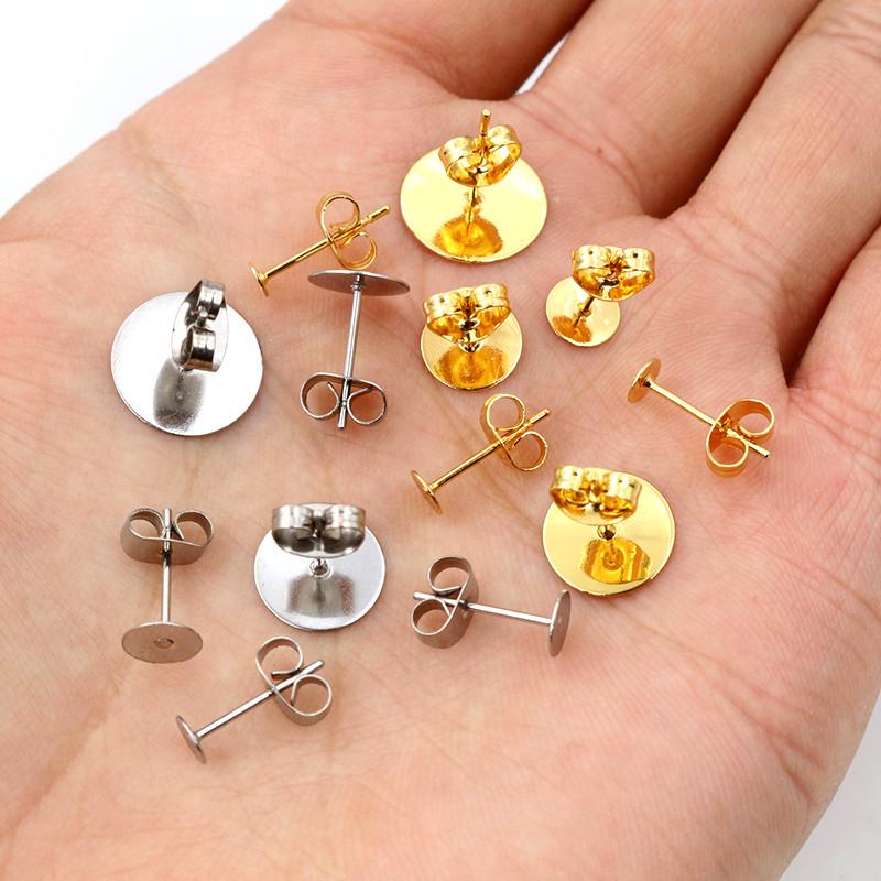 100 Pack Stainless Steel Flat Post Stud Earrings 3-12mm, Gold Water Plated, No Backs Included