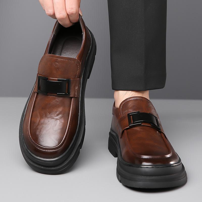 2025 Spring Autumn New Designer Cow Leather Dress Shoes for Fashion Solid Color Platform Loafers Male Black Casual Work Shoe Man