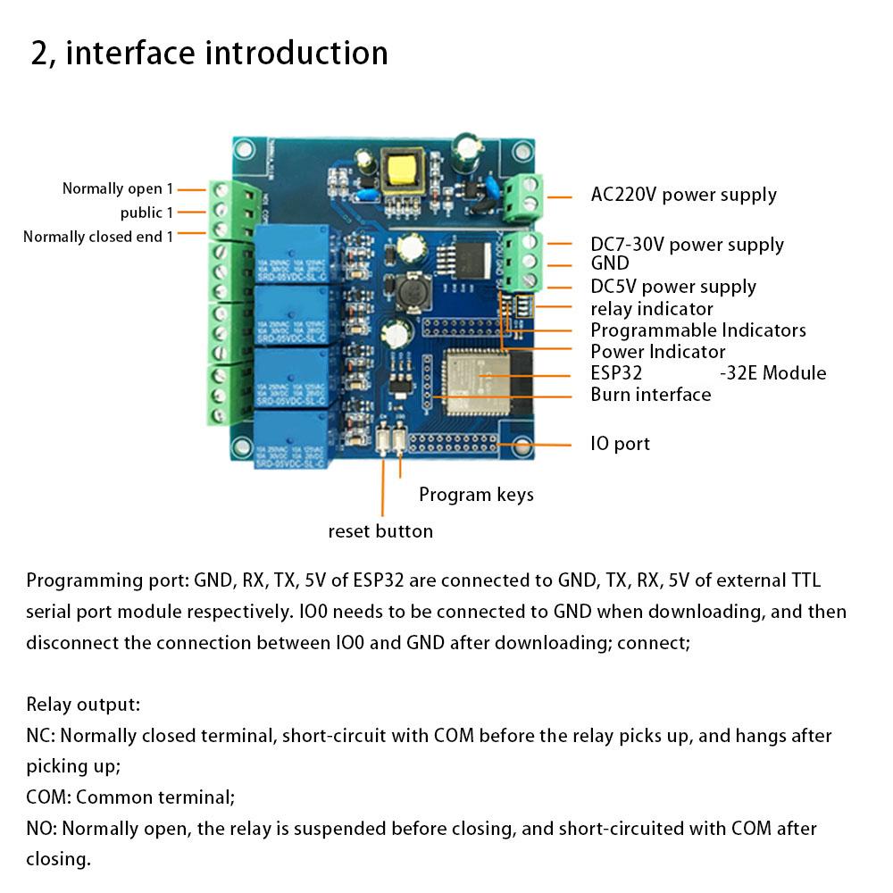 ESP32 WIFI Bluetooth BLE Quad-Relaismodul ESP32-WROOM Entwicklungsplatine AC220V/DC5-30V Stromversorgung