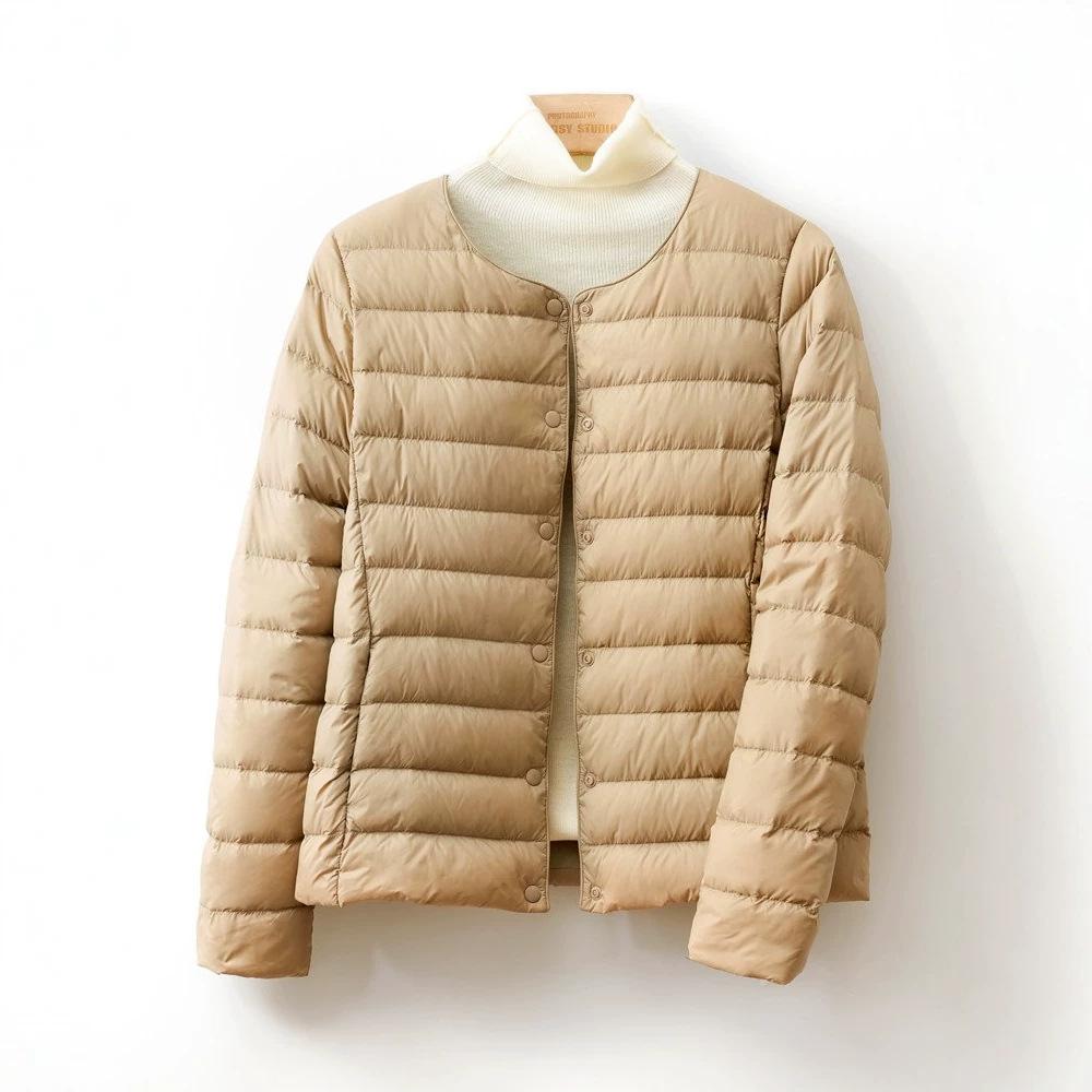 Women's light down jacket liner, short slim-fitting round neck down stacked inside, winter light base
