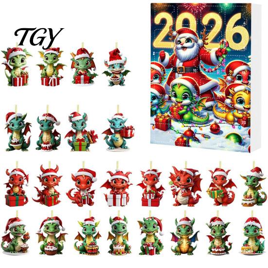 Holiday Hanging Ornaments Dragon Advent Calendars 2026, 24 Days Christmas Countdown Calendar with Acrylic Tree Decorations 2D Ornaments, Collectible