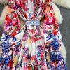 Frühling Herbst Damen Vintage Print Designer Laufstegkleid Übergroß Locker Einreihig Lang Maxi Partykleid für Abschlussfeier