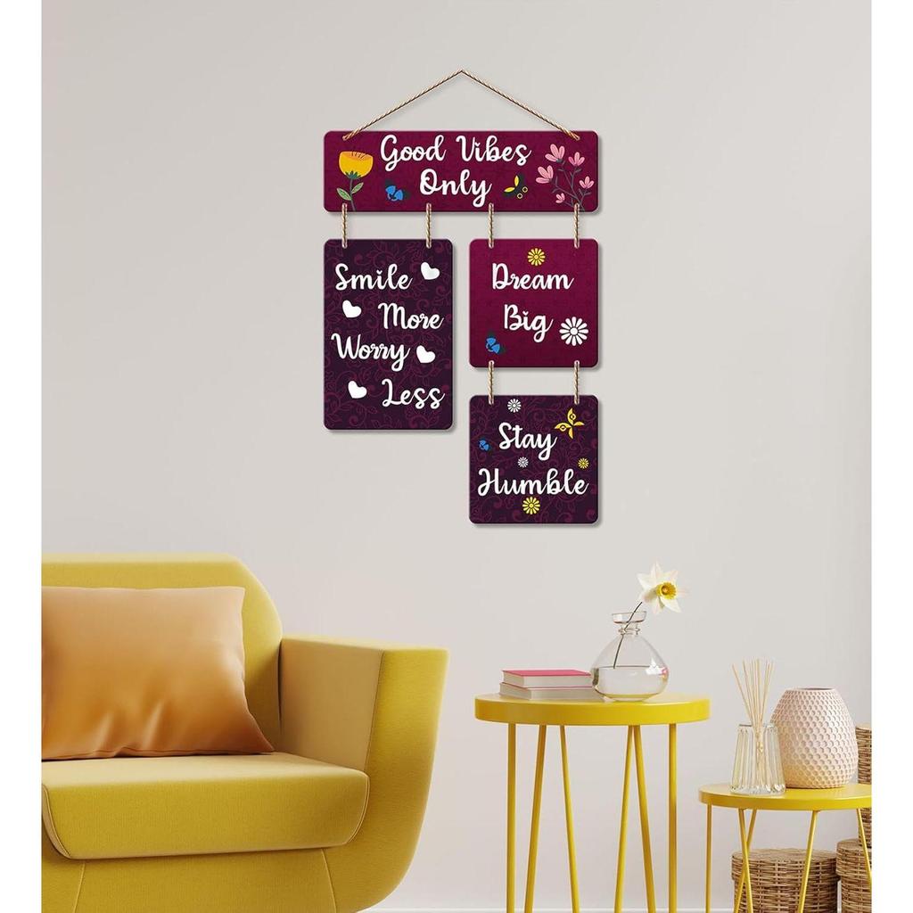 Decorative Wall Art Mdf Wooden Hanger For Living Room | Good Vibes Only | Bedroom | Home Decor | Office | Gift  | Wall Hanging For House Decoration