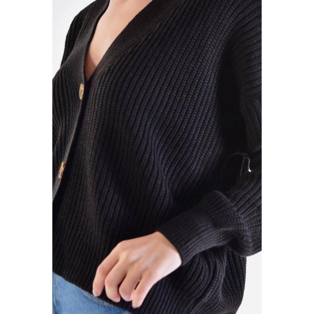 Damen Strickjacke in Steinfarbe mit V-Ausschnitt und Knöpfen