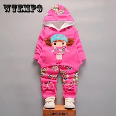 Girls Autumn and Winter Print Explosive Head Pattern Plus Velvet Suit To Keep Warm Children's Two-piece Long-sleeved Gold Mink Velvet Jacket