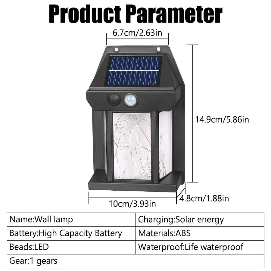 External Led Solar Wall Lamps Motion Sensor Light String Outdoor Waterproof Emergency Lantern Courtyard Garden Decoration Light
