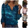 Women's Top Loose Casual V-neck Color Blouses Bell 3/4 Sleeve T-shirt