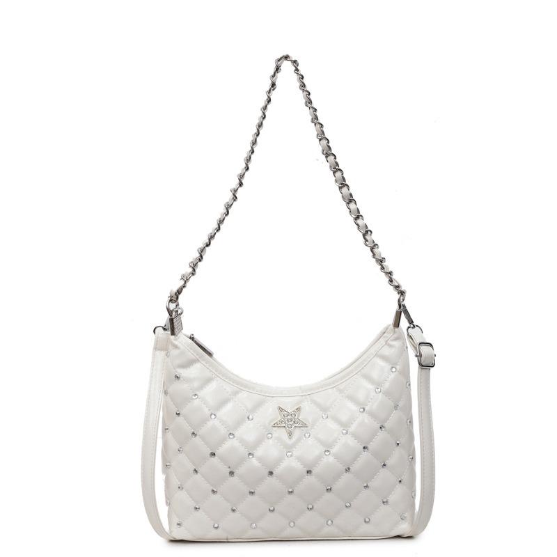 

Сумка-мессенджер премиум-текстуры, инкрустированная бриллиантами, женская новая сумка под мышкой, универсальная модная сумка на плечо белый