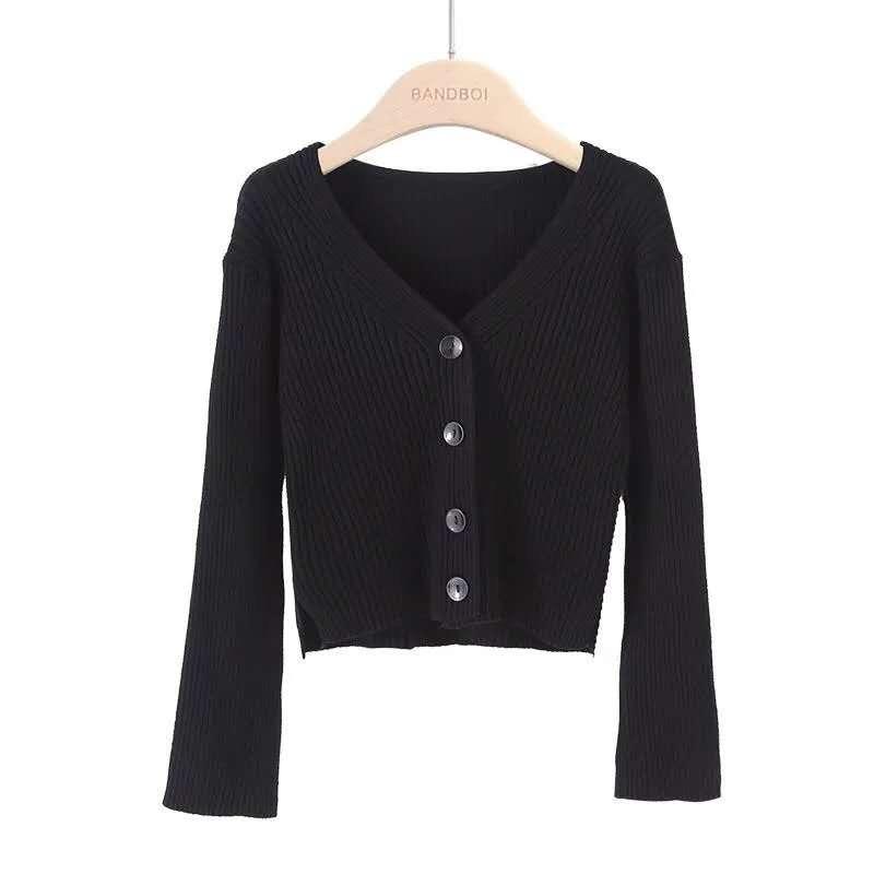 Autumn Slim Fit V Neck Cardigans Sweater Jacket Women Winter Clothing Fashion Long Sleeve Knitted Sweaters Women Elegant Vintage Short Cardigan 25353