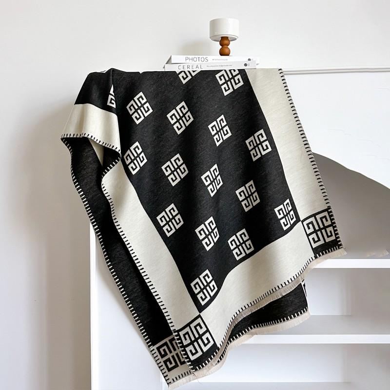 Elegant French Vintage Butterfly Print Faux Cashmere Scarf Women Warm Thick Wrap Shawl Office Winter
