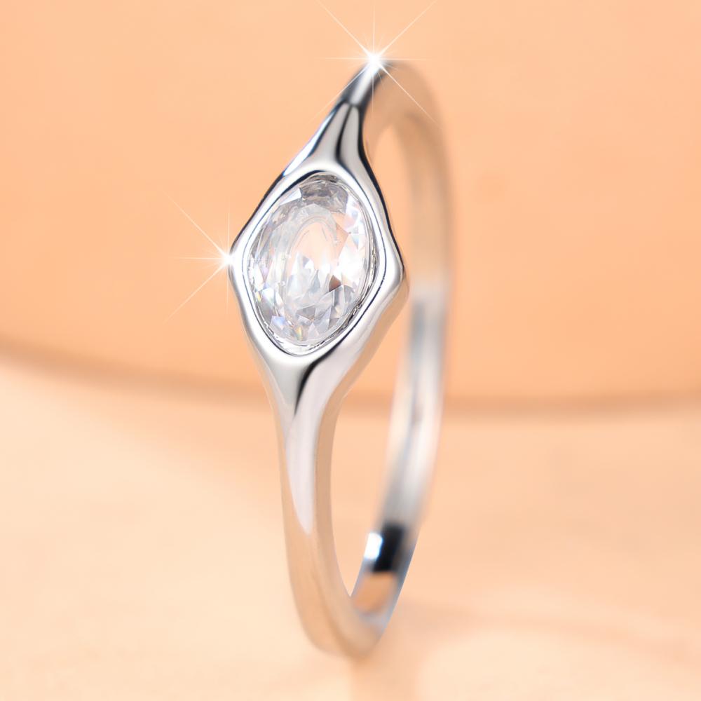Delicate Silver Color Oval Zircon Slim Band Ring Three Colors Available for Women Daily Wear and Party