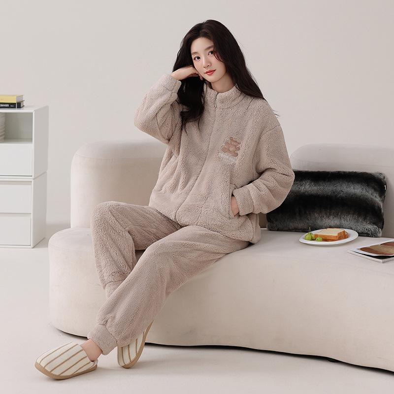 [Shopping mall quality] Couple pajamas women's autumn and winter velvet thickened turtleneck flannel men's loungewear set