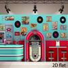 1950s Retro Diner Jukebox Backdrop Banner, 50s Sock Hop Theme Party Decor, Nostalgic Photo Background for Garage Yard Indoor Outdoor Celebration