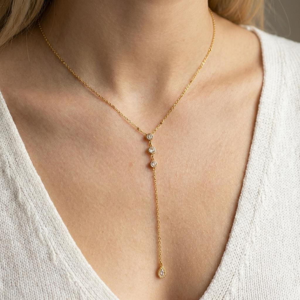 Stainless Steel Gold Color Zircon Flower Long Chain Drop Necklaces for Women Simple Metal Tassel Choker Party Aesthetics Jewelry