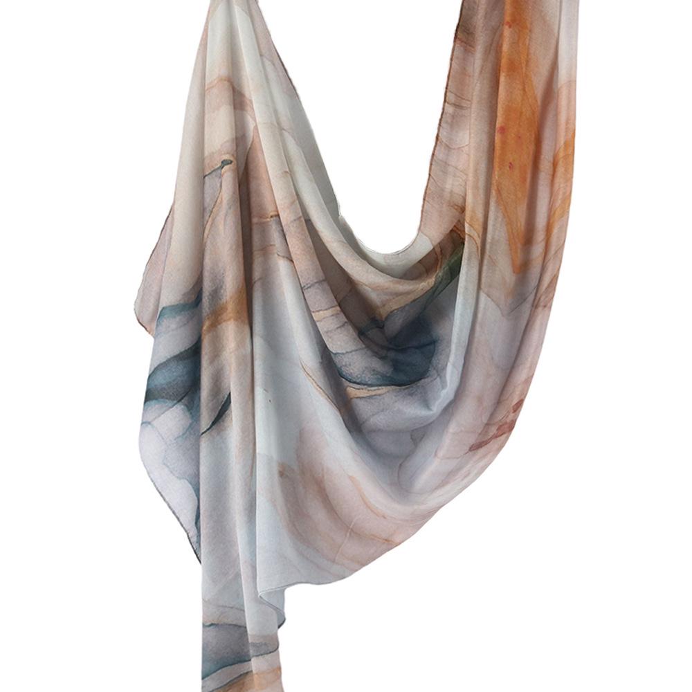 "Ethnic Watercolor Modal Cotton Shawl Satin Print Scarf for Women"