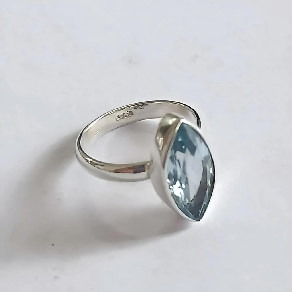 Blue Topaz Ring, 925 Sterling Silver Handmade Promise Ring for Women, Natural Marquise Gemstone Jewelry, December Birthstone