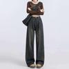 Cementgrå Högmidjade Vida Retrojeans för Kvinnor - Petite Lös Passform, Höst/Vinter Stil
