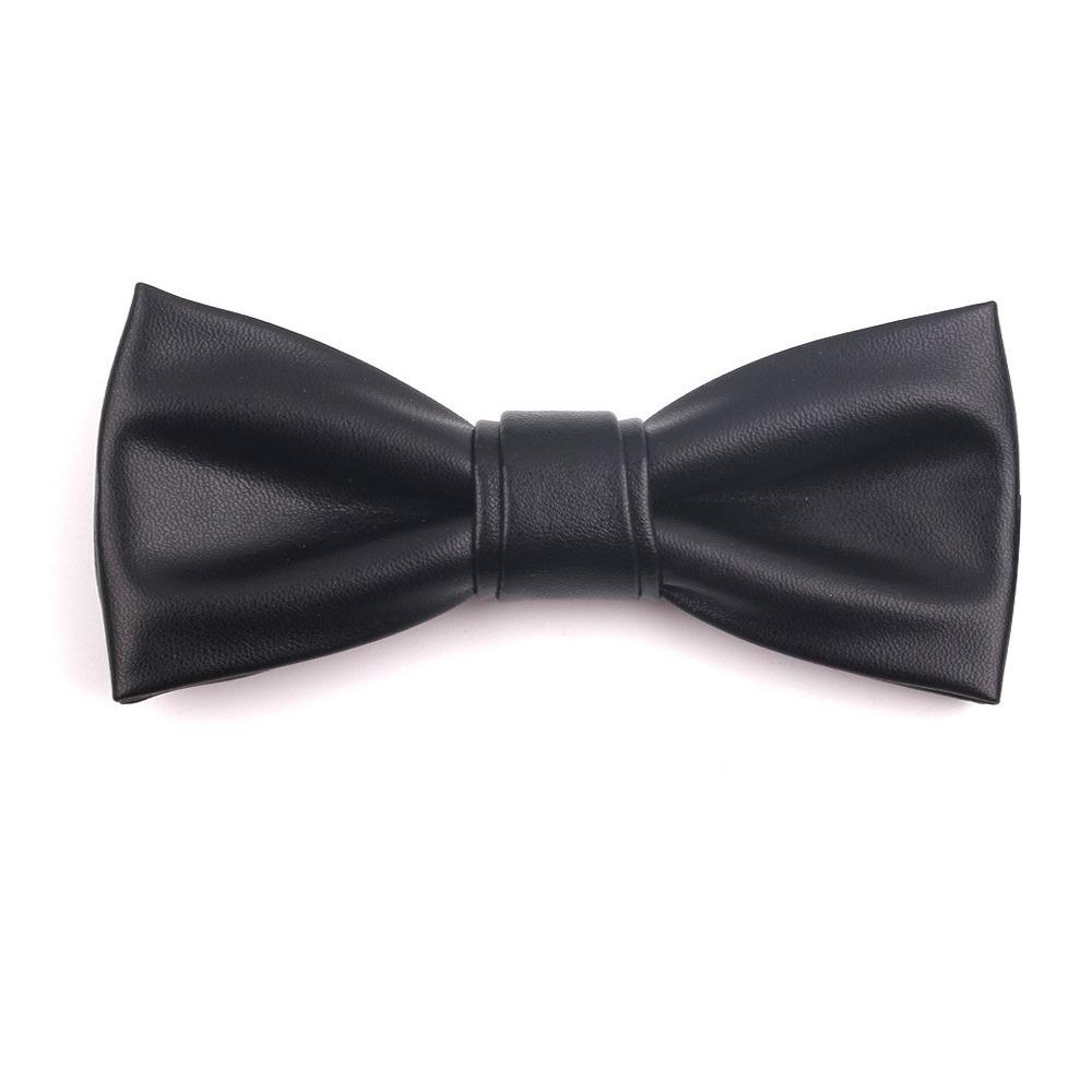 Adjustable Men Necktie Solid Color Retro Cravat Simple PU Leather Bow Tie  Shirt