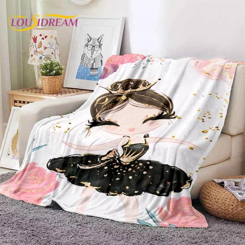 Roztomilá baletka, baletka, víla, kreslená, měkká flanelová deka na postel, do ložnice, na pohovku, na piknik, přehozová deka pro venkovní volnočasové aktivity, dárek