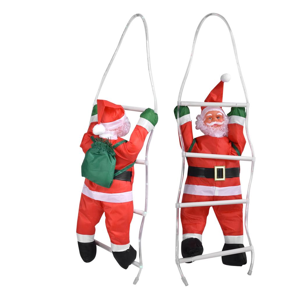 LED Santa Claus šplhající po provazovém žebříku Vánoční ozdoba na vánoční stromek, domovní dveře