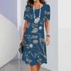 Elegantes Kurzarm 3D-Druckkleid Strand Sommer Midi-Kleider
